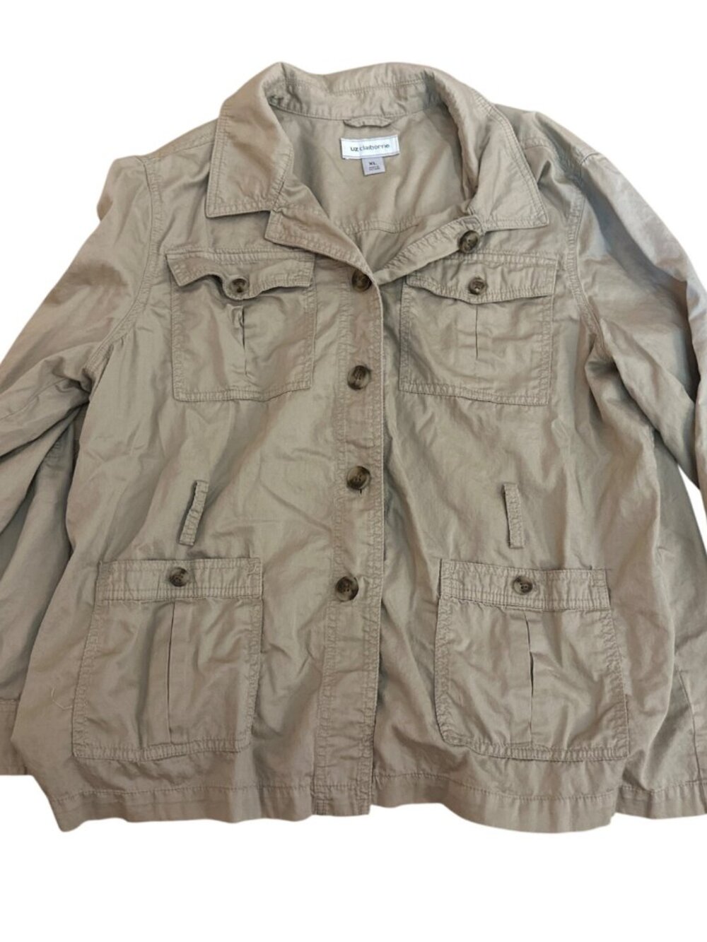 Liz Claiborne Womens Utility Jacket Beige XL Lightweight Button-Front Pockets